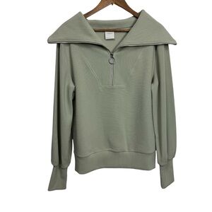 Varley Vine Ribbed Sage Green Half-Zip Cowl Sweater